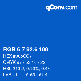 カラーコード: RGB 6.7 92.6 199 | qconv.com