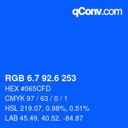 カラーコード: RGB 6.7 92.6 253 | qconv.com