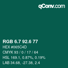 カラーコード: RGB 6.7 92.6 77 | qconv.com