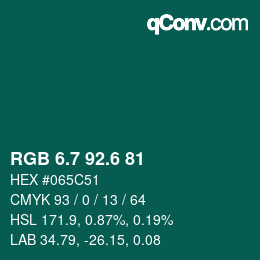 カラーコード: RGB 6.7 92.6 81 | qconv.com