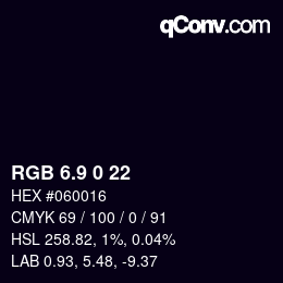 カラーコード: RGB 6.9 0 22 | qconv.com