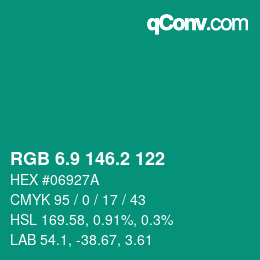 カラーコード: RGB 6.9 146.2 122 | qconv.com
