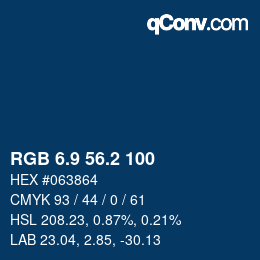 Color code: RGB 6.9 56.2 100 | qconv.com