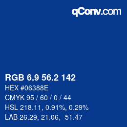 カラーコード: RGB 6.9 56.2 142 | qconv.com