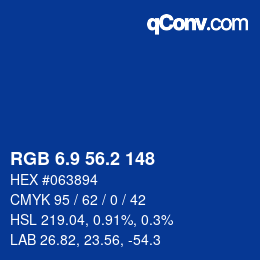 Color code: RGB 6.9 56.2 148 | qconv.com
