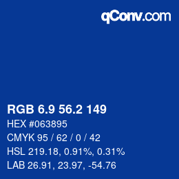 Color code: RGB 6.9 56.2 149 | qconv.com