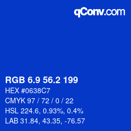 カラーコード: RGB 6.9 56.2 199 | qconv.com