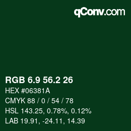 Color code: RGB 6.9 56.2 26 | qconv.com