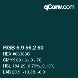Color code: RGB 6.9 56.2 60 | qconv.com