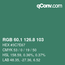 カラーコード: RGB 60.1 126.8 103 | qconv.com