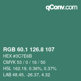 カラーコード: RGB 60.1 126.8 107 | qconv.com