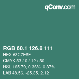 Color code: RGB 60.1 126.8 111 | qconv.com