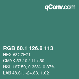 カラーコード: RGB 60.1 126.8 113 | qconv.com