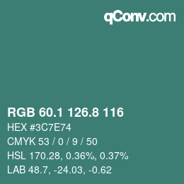 Color code: RGB 60.1 126.8 116 | qconv.com