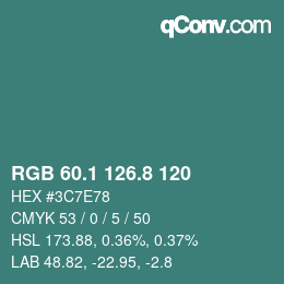 Color code: RGB 60.1 126.8 120 | qconv.com