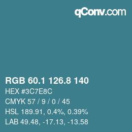 Color code: RGB 60.1 126.8 140 | qconv.com