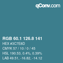 Color code: RGB 60.1 126.8 141 | qconv.com