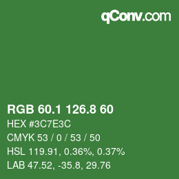 カラーコード: RGB 60.1 126.8 60 | qconv.com