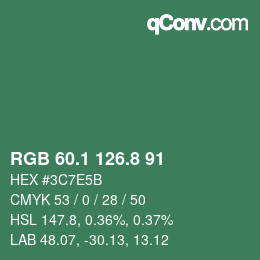 カラーコード: RGB 60.1 126.8 91 | qconv.com