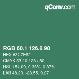カラーコード: RGB 60.1 126.8 98 | qconv.com