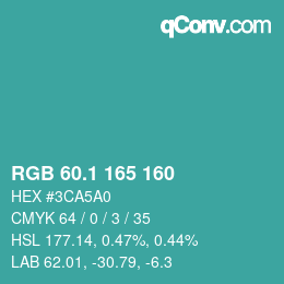 カラーコード: RGB 60.1 165 160 | qconv.com