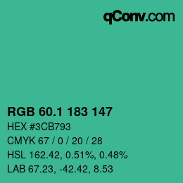 カラーコード: RGB 60.1 183 147 | qconv.com