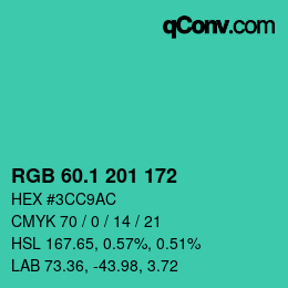 カラーコード: RGB 60.1 201 172 | qconv.com