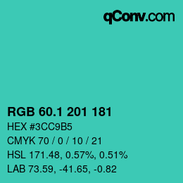 カラーコード: RGB 60.1 201 181 | qconv.com