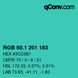 カラーコード: RGB 60.1 201 183 | qconv.com