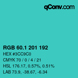 カラーコード: RGB 60.1 201 192 | qconv.com