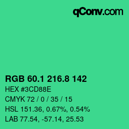 カラーコード: RGB 60.1 216.8 142 | qconv.com
