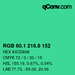 カラーコード: RGB 60.1 216.8 152 | qconv.com