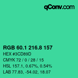 カラーコード: RGB 60.1 216.8 157 | qconv.com