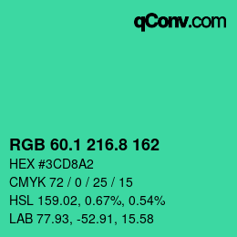 カラーコード: RGB 60.1 216.8 162 | qconv.com