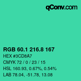カラーコード: RGB 60.1 216.8 167 | qconv.com