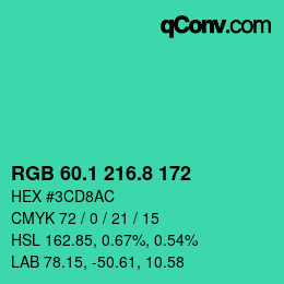 カラーコード: RGB 60.1 216.8 172 | qconv.com