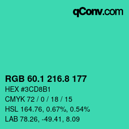 カラーコード: RGB 60.1 216.8 177 | qconv.com