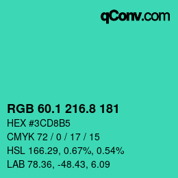 カラーコード: RGB 60.1 216.8 181 | qconv.com
