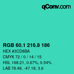 カラーコード: RGB 60.1 216.8 186 | qconv.com