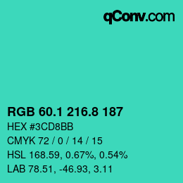 カラーコード: RGB 60.1 216.8 187 | qconv.com