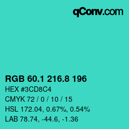 カラーコード: RGB 60.1 216.8 196 | qconv.com