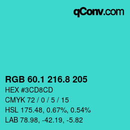 カラーコード: RGB 60.1 216.8 205 | qconv.com