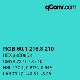 カラーコード: RGB 60.1 216.8 210 | qconv.com
