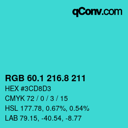 カラーコード: RGB 60.1 216.8 211 | qconv.com