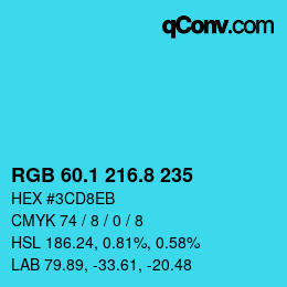 カラーコード: RGB 60.1 216.8 235 | qconv.com