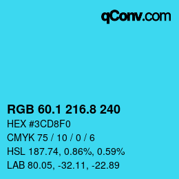 カラーコード: RGB 60.1 216.8 240 | qconv.com