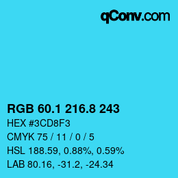 カラーコード: RGB 60.1 216.8 243 | qconv.com