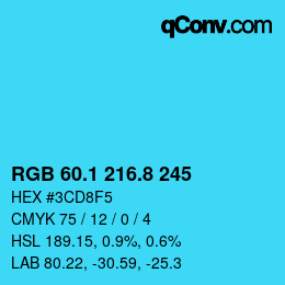 カラーコード: RGB 60.1 216.8 245 | qconv.com
