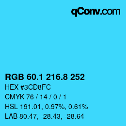 カラーコード: RGB 60.1 216.8 252 | qconv.com