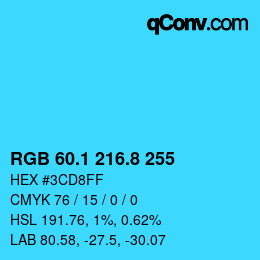 Color code: RGB 60.1 216.8 255 | qconv.com